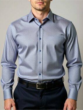ROBERT TALBOTT Classic 100% Cotton Dress Shirt Size XXL Blue Pattern Button Up